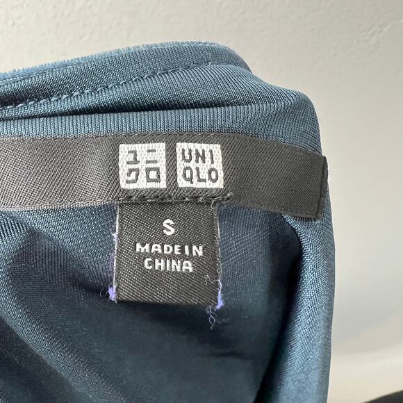 UNIQLO Velour Velvet Blue Slip Camisole Midi Dress Spaghetti Strap V-Neck S - Picture 7 of 8